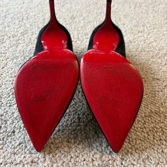 Christian Louboutin Pigalle Follies Black Suede Stiletto Pointed Toe Heels 39.5 - Picture 8 of 16
